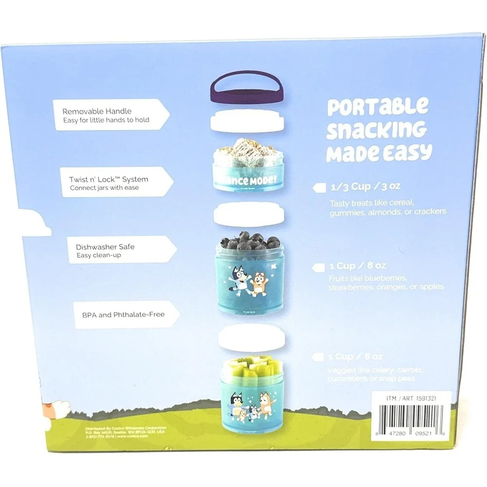 Bluey ~ Whiskware 3 snack‎ Stacks ~ BPA and Phthalate-free Dishwasher Safe
